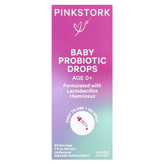 Pink Stork, Gouttes probiotiques pour bébé, 0 ans et plus, Non aromatisées, 30 ml