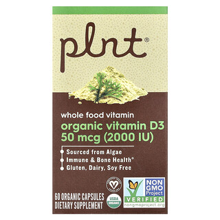 Plnt, Organik D3 Vitamini, 50 mcg (2.000 IU), 60 Organik Kapsül