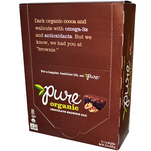 Pure Bar, Органические шоколадные брауни, 12 батончиков, 1,7 унции (48 г) каждый