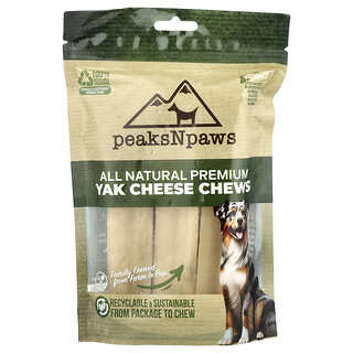 peaksNpaws, All Natural Premium Yak Cheese Chews, Kau-Snack in Premium-Yak-Käse-Qualität, X-Groß, 3 Kau-Snacks, 15 oz