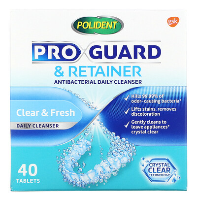 Polident Pro Guard & Retainer, ежедневное очищающее средство с антибактериальными свойствами, 40 таблеток