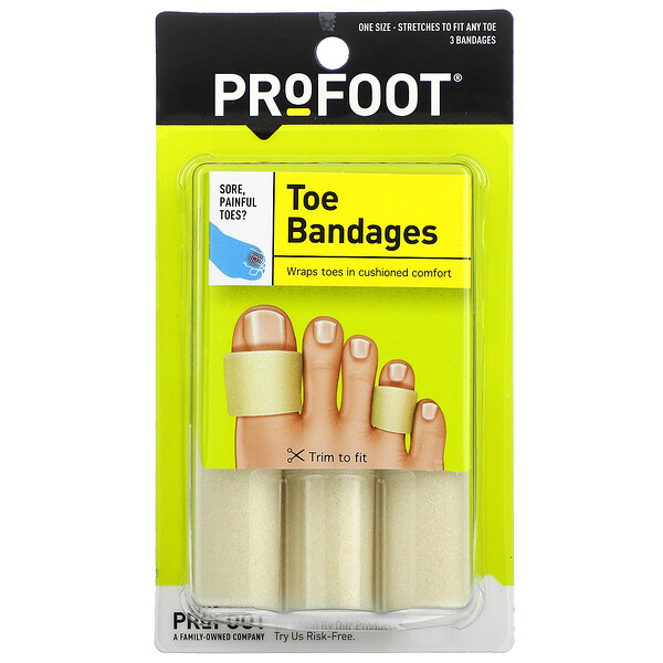 Profoot‏, Toe Bandages, One Size, 3 Bandages