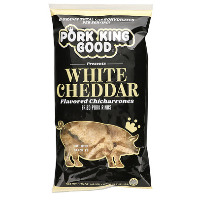 Pork King Good Ароматизированный Chicharrones, белый чеддер, 49,5 г (1,75 унции)