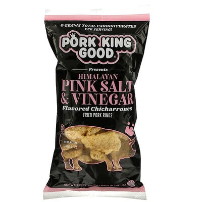 Pork King Good Ароматизированный Chicharrones, розовая гималайская соль и уксус, 1,75 унции (49,5 г)