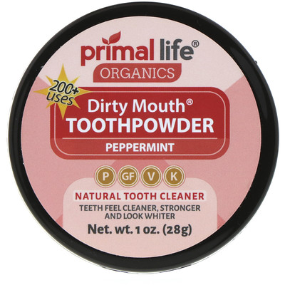 

Primal Life Organics Зубной порошок для грязного рта, перечная мята, 1 унция (28 г)