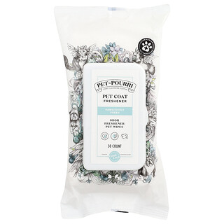 Poo-Pourri, Pet-Pourri™, Toallitas refrescantes para el pelaje de las mascotas, Pawsitively Fresh, 50 unidades