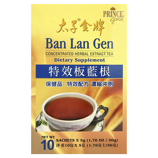 Prince of Peace, Tisana con estratto di erbe concentrato, Ban Lan Gen, 10 bustine, 5 g ciascuna
