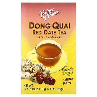 Prince of Peace  Instant Beverage  Dong Quai Red Date Tea  Caffeine Free  10 Sachets  6.3 oz (180 g)