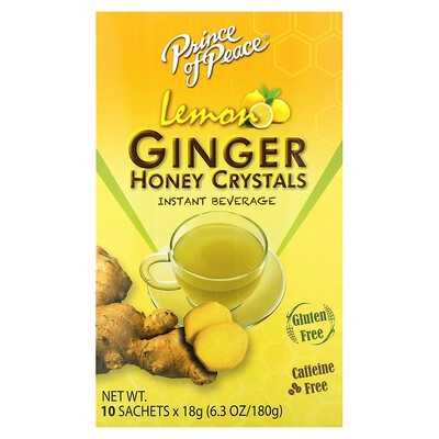 Prince of Peace  Ginger Honey Crystals Instant Beverage  Caffeine Free  Lemon  10 Sachets  6.3 oz (180 g)