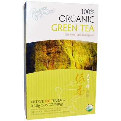 100% органический зеленый чай, 100 чайных пакетиков по 1,8 г каждый
