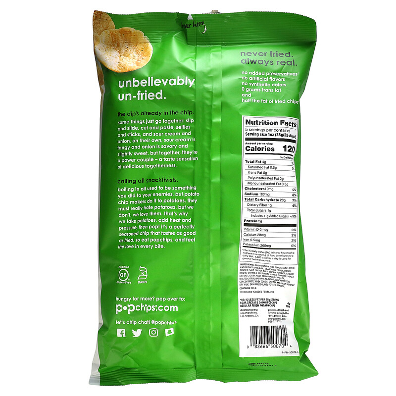 Popchips, Potato Chips, Sour Cream & Onion, 5 oz (142 g)