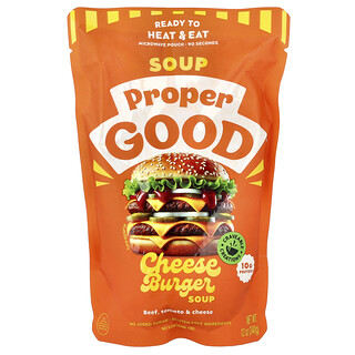 Proper Good, Lista para calentar y comer, Sopa de hamburguesa con queso, Carne de res, tomate y queso, 340 g (12 oz)