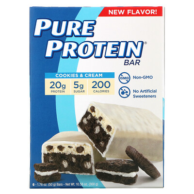 Купить Pure Protein Protein Bars, Cookies & Cream, 6 Bars, 1.76 oz (50 g) Each