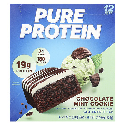 Pure Protein  Gluten Free Bar  Chocolate Mint Cookie   12 Bars  1.76 oz (50 g) Each