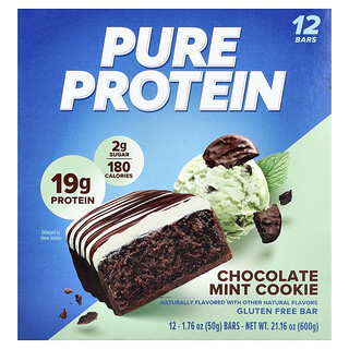 Pure Protein, Gluten Free Bar, Chocolate Mint Cookie , 12 Bars, 1.76 oz (50 g) Each