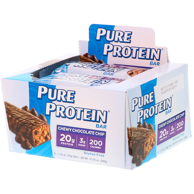 Pure Protein Жевательный батончик с шоколадной крошкой, 6 батончиков, 1,76 унции (50 г) каждый
