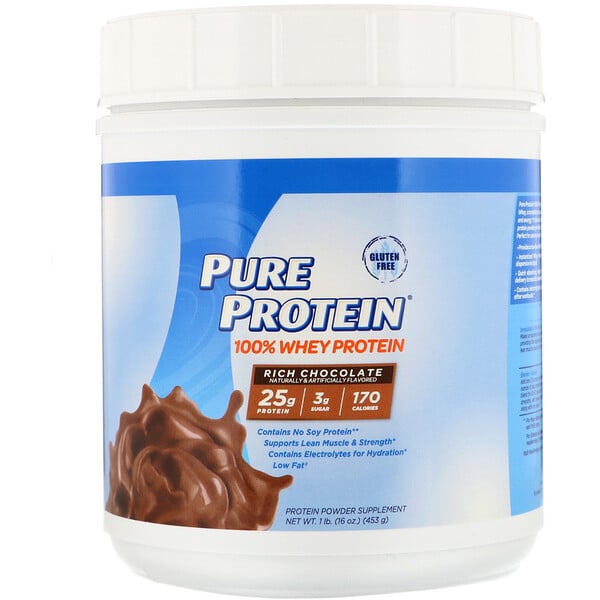 Pure Protein‏, 100% Whey Protein، نكهة الشوكولاتة الغنية، 1 رطل (453 جم)