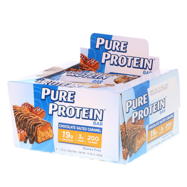 Pure Protein‏, חטיף שוקולד וקרמל מלוח, 6 חטיפים, 50 גר' כל אחד