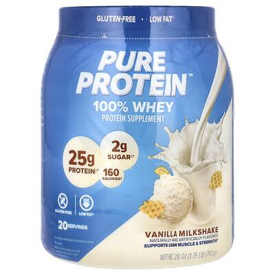 Pure Protein  100% Whey Protein  Vanilla Milkshake  1.75 lb (793 g)