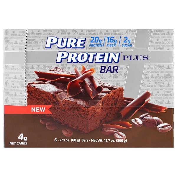 Pure Protein, Plus Bar, Mocha Brownie, 6 Bars, 2.11 oz (60 g) iHerb