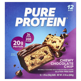 Pure Protein, Gluten Free Bar, Chewy Chocolate Chip, 12 Bars, 1.76 oz (50 g) Each