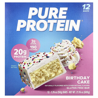 Pure Protein, Gluten Free Bars, Birthday Cake, 12 Bars,1.76 oz (50 g) Bars