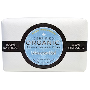 Купить Pure Provence Organic, Сертифицированное органическое тройное пилированное мыло, без отдушки, 5,3 унции (150 г)  на IHerb