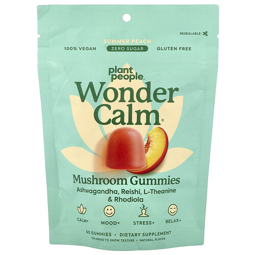 Plant People WonderCalm®, Mushroom Gummies, Summer Peach, 60 Gummies