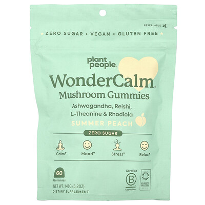 Plant People  WonderCalm®  Mushroom Gummies  Summer Peach  60 Gummies
