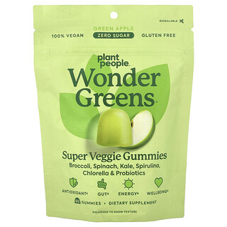 Plant People, WonderGreens®, Supergomitas vegetales, Manzana verde, 60 gomitas