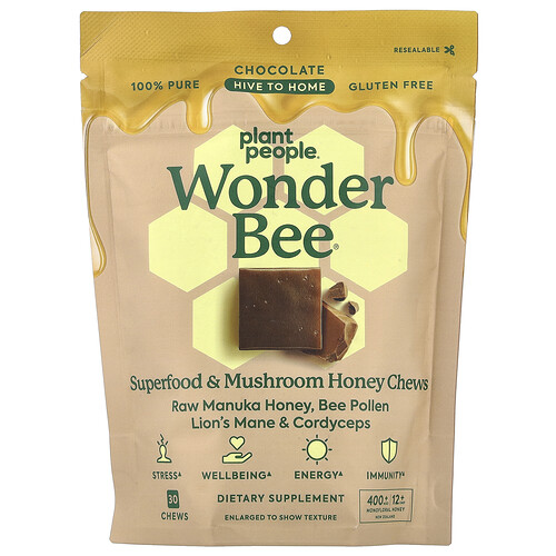 Plant People, WonderBee®, Superfood & Mushroom Honey Chews, Chocolate, 30 Chews