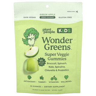 Plant People, Kids WonderGreens®, Super Veggie Gummies, Green Apple, 30 Gummies