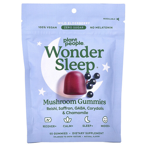 Plant People WonderSleep®, Mushroom Gummies, Wild Elderberry, 60 Gummies