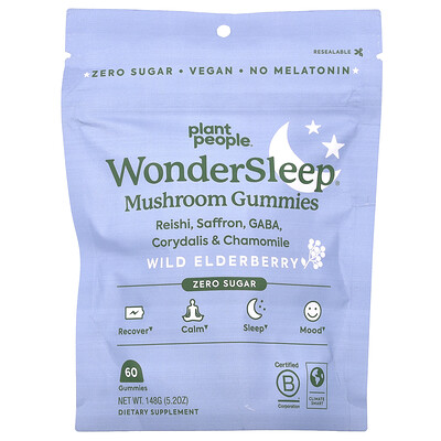Plant People  WonderSleep®  Mushroom Gummies  Wild Elderberry  60 Gummies  5.2 oz (148 g)