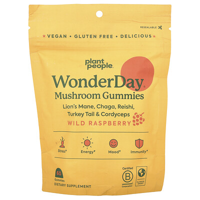 Plant People  WonderDay®  Mushroom Gummies  Wild Raspberry  60 Gummies