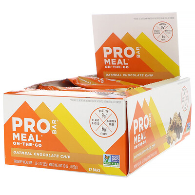 ProBar Meal-On-The-Go, Oatmeal Chocolate Chip, 12 Bars, 3 oz (85 g) Each