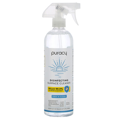 Puracy Disinfectant Surface Cleaner, Free & Clear, 25 fl oz (739 ml)