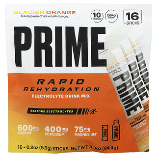 Prime Hydration, швидка регідратація, суміш для напоїв із електролітами, льодовиковий апельсин, 16 палички по 5,9 г (0,2 унції)
