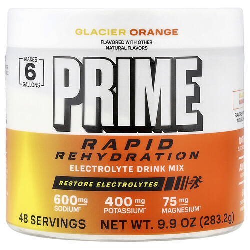 Prime Hydration Rapid Rehydration, Electrolyte Drink Mix, Glacier Orange, 9.9 oz (283.2 g)