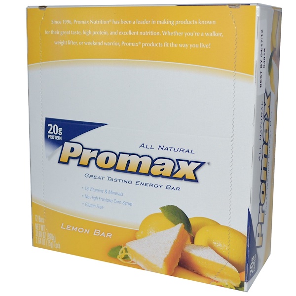 Promax Nutrition, Энергетические батончики со вкусом лимона, 12 штук, 2.64 унций (75 г) каждый