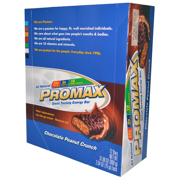Promax Nutrition, Энергетические батончики с хрустящим вкусом шоколада и арахиса, 12 шт. по  75г каждый (Discontinued Item) 