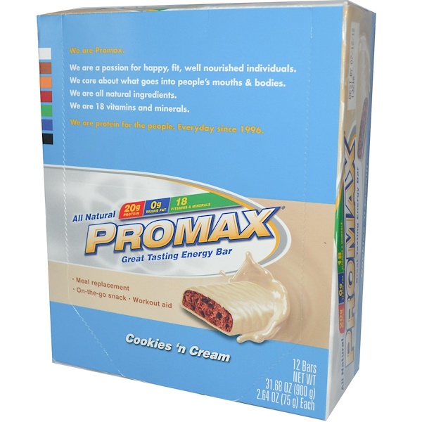 Promax Nutrition, Энергетические батончики со вкусом печенья и сливок, 12 шт. по  75г каждый