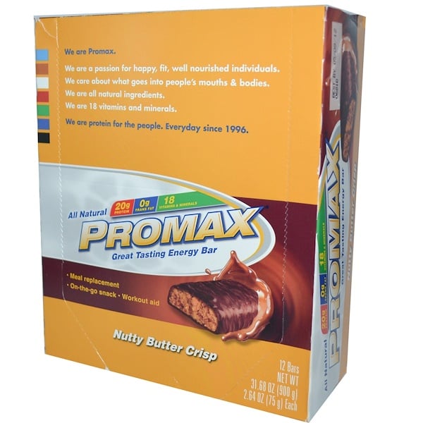 Promax Nutrition, Энергетические батончики с хрустящей корочкой из орехового масла, 12 шт. по  75г каждый