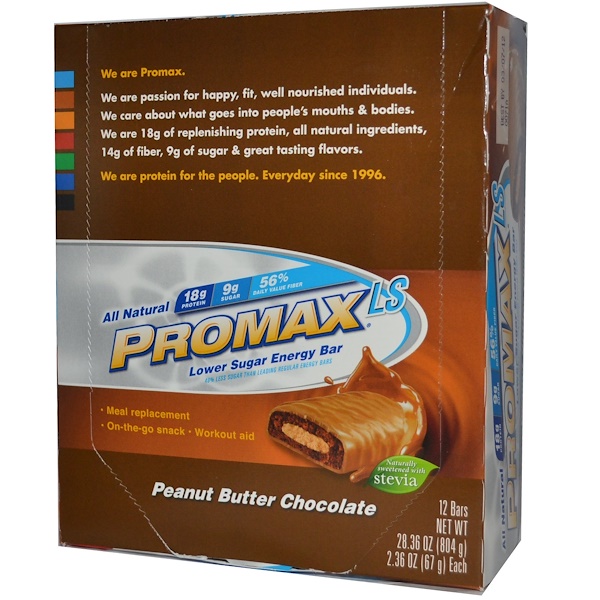 Promax Nutrition, Promax LS, энергетический батончик с арахисовым маслом и шоколадом, низкое содержание сахара, 12 шт по 67 г