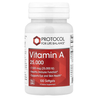 Protocol for Life Balance, Vitamin A, 7,500 mcg (25,000 IU), 100 Softgels