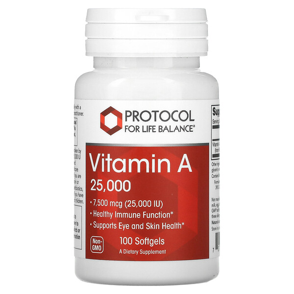 Protocol for Life Balance‏, Vitamin A, 7,500 mcg (25,000 IU), 100 Softgels