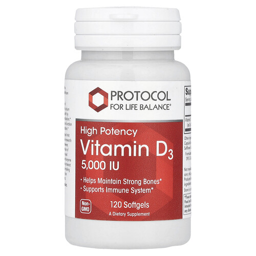 Protocol For Life Balance Vitamin D3, High Potency, 125 mcg (5,000 IU), 120 Softgels