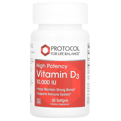 Product Image for Protocol for Life Balance, Vitamin D3, High Potency, 250 mcg (10,000 IU), 30 Softgels