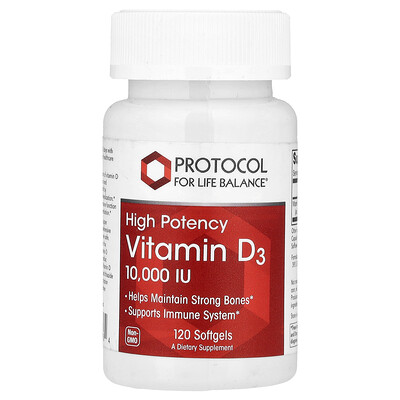 Product Image for Protocol for Life Balance, Vitamin D3, High Potency, 250 mcg (10,000 IU), 120 Softgels