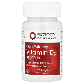 Protocol for Life Balance, Vitamin D3, High Potency, 250 mcg (10,000 IU), 120 Softgels